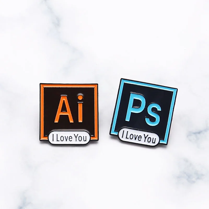 Фотошоп значки PS AI эмаль булавки Illustrator I Love You броши на заказ пастельные Броши