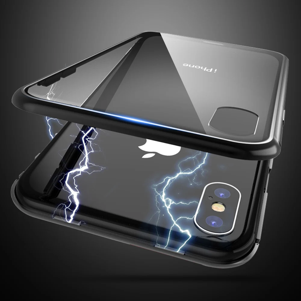 

CASEIER Magnetic Phone Case For iPhone X XR Xs XS Max Tempered Glass Cover Magneto Metal Cases For iPhone 8 7 X XR XS Plus Shell
