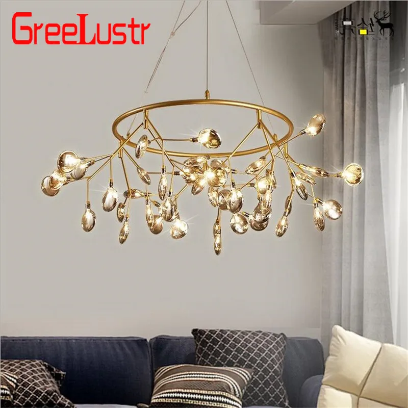 

Modern Led Glass Lampshade Chandelier Lighting Round Design G4 Lustre Pendant Lamps For Living Room Kitchen Hanglamp Luminaire