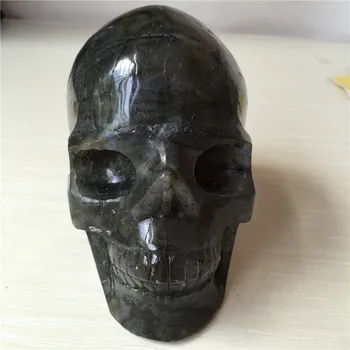 

GJ Cheap Price Cool Skull 4.5'' Hand Carved Natural Flash Labradorite Quartz Crystal Reiki Skull for Dec 1.54kg