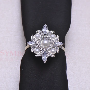 

(J0715-ring) 41x35mm flower rhinestone napkin ring for wedding table decoration,nickle plating,ring size:40mm
