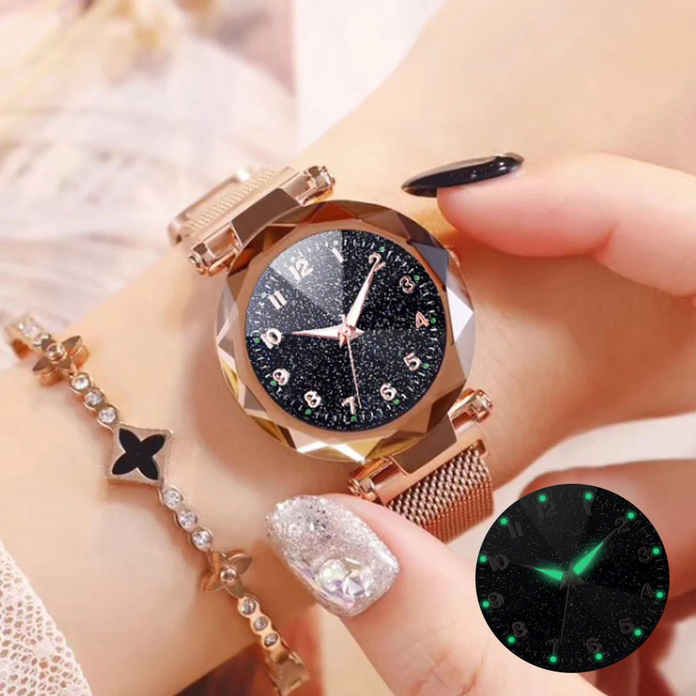 

Women Starry Sky Watch Fashion Luxury Stainless Steel Magnetic Refractive surface Luminous Ladies Quartz Watch relogio feminino