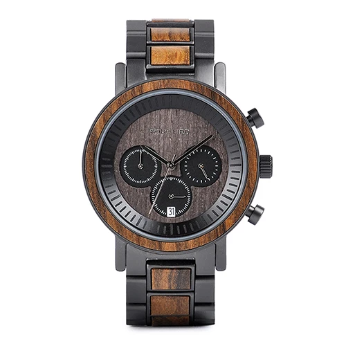 Бобо птица из нержавеющей стали деревянные часы хронограф мужские спортивные водонепроницаемые военные часы Relogio Masculino - Цвет: W-R01-3