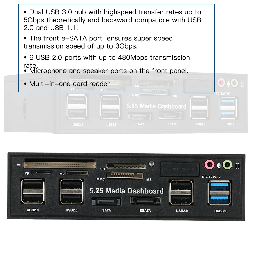 Кард-ридеры для USB 3,0 хаб Многофункциональный eSATA SATA порт Внутренний ПК медиа Передняя панель аудио SD MS CF TF M2 MMC карты памяти