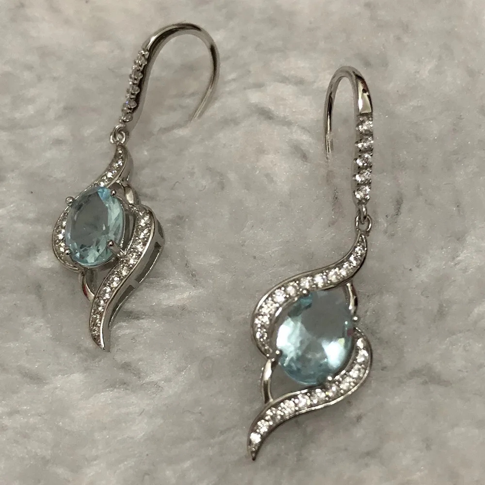 

buulooai Sky Blue Topaz Drop Earrings Genuine 100% Real 925 Sterling Silver Fine Jewelry For Women Wedding Anniversary