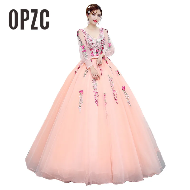 

OPZC 2018 New Arrival Evening Dress Graceful Ball Gown Sexy Deep V-Neck Vintage Flower and Fashion Element Formal Performance