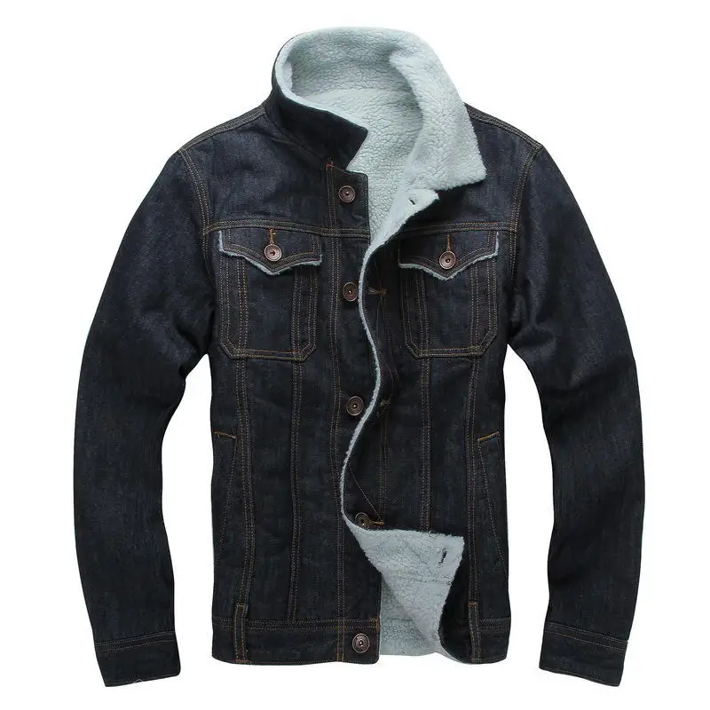 M-3XL 2018 New Winter Men Fleece Thicken Jeans Jacket Denim Coat With Oversize Collar For Denim Jacket Male Outwear Dark Blue (6)