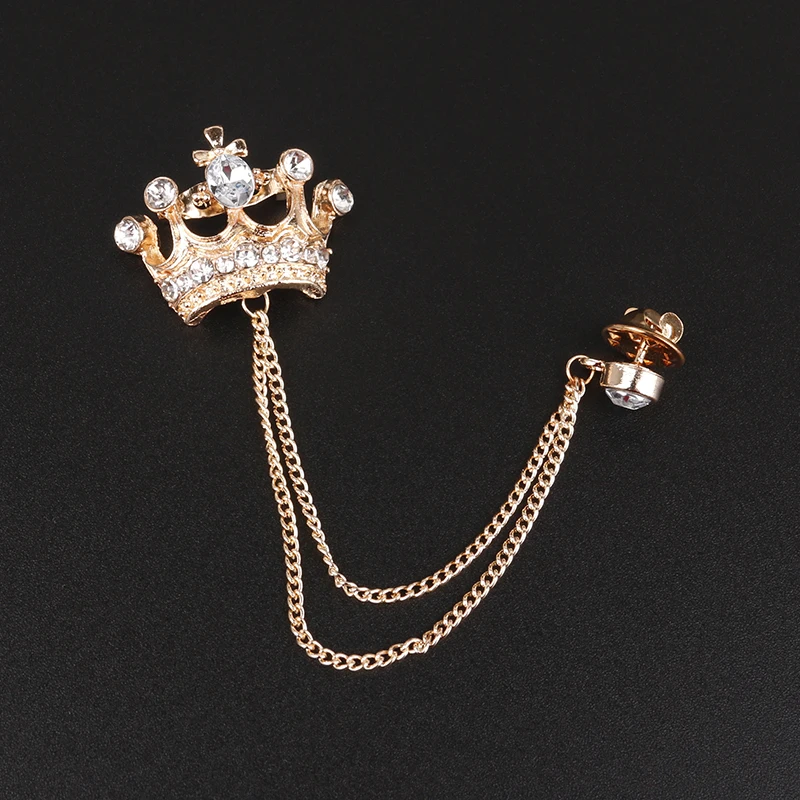Collar Pins Lapel Pin Brooch Silver Tassel Chain Crown Brooch Pin Mens
