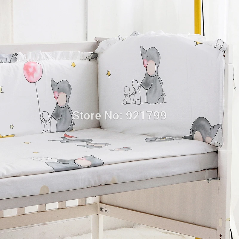 Cotton Cartoon Soft Baby Bedding Sets Gray Elephant Baby Crib bumper Include Pillow/ Bumpers/ Sheet/Quilt Cover Baby Bumpers