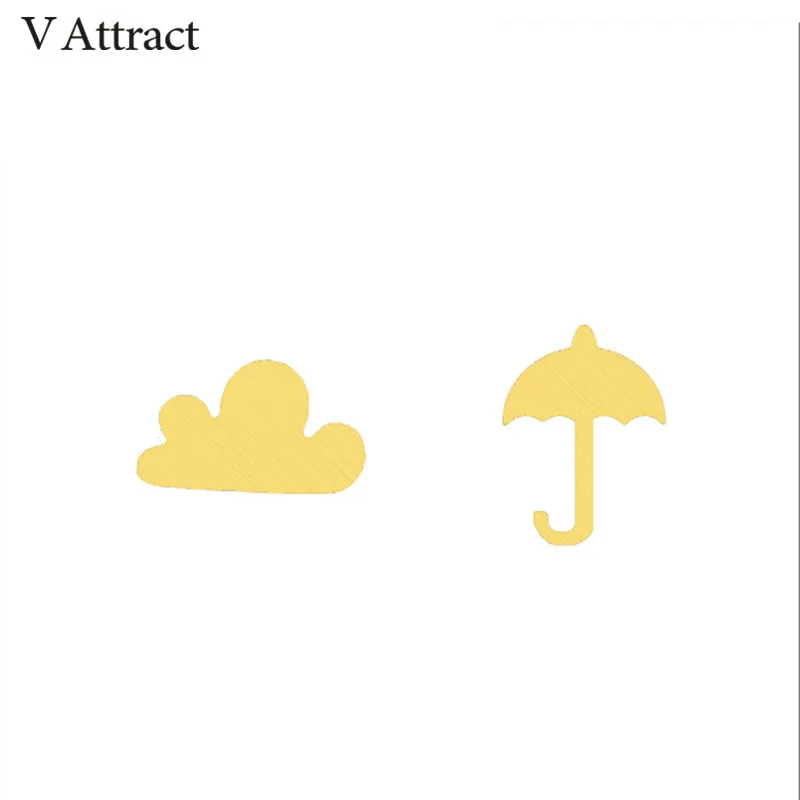 

V Attract Punk Stainless Steel Dissymmetry Earrings For Women Fashion Jewellery Fun Umbrella Cloud Brinco Feminino 2018