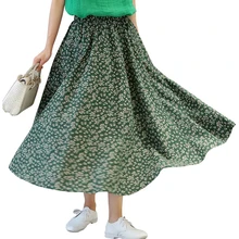 Плиссированная Женская Расклешенная юбка с цветочным принтом; Повседневная Длинная юбка с карманами на щиколотке; цвет красный, зеленый, черный; новая стильная юбка с эластичной резинкой на талии