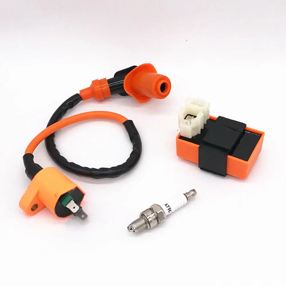 

3 Piece Set Spark Plug Gy6 50cc 125cc 150cc Modified High Performance Ignition Coil 6 Pin Ac Igniter A7tc Racing Ignition Coil