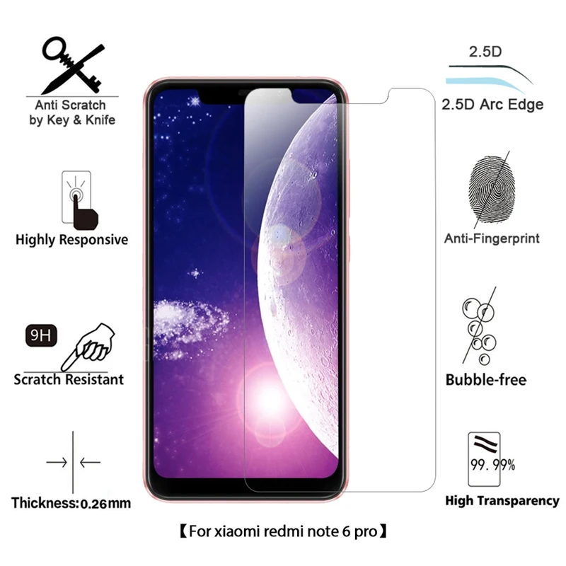 Закаленное стекло для Xiaomi Redmi Note 6 Pro Защитная пленка экрана 2.5D Защитное Xiomi