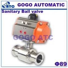 Шаровой кран с тремя входами O.D 89 мм AT105 привод Еда первоклассной нержавеющей стали steeltee быстрый зажим пневматический с подкладкой шаровой клапан