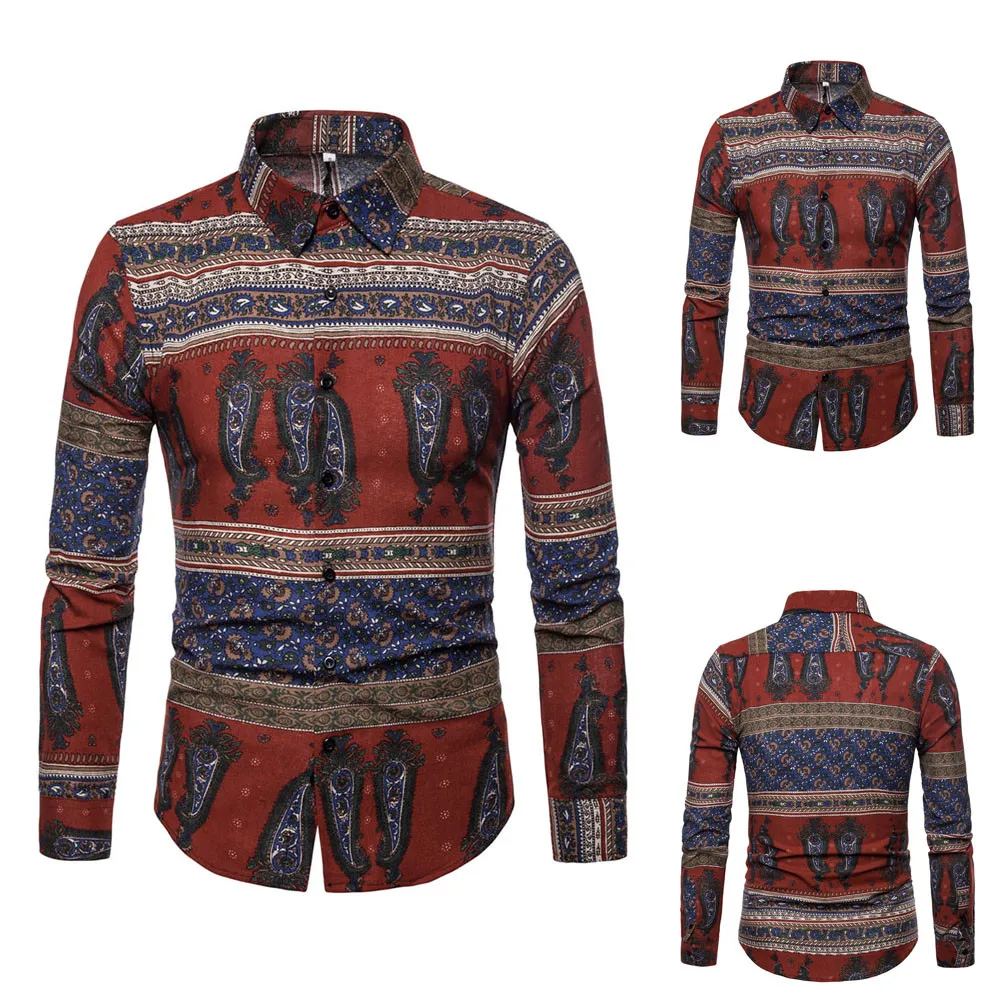 Homens да camisa Цветочные Ocasional Impresso Baixo Camisa Havaiana camisa Manga longa camisas de Roupas цветочный masculina 4,16
