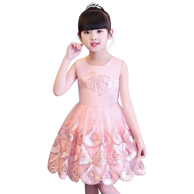 

Girls Party Dress 2018 Pink Kids Wedding Dresses Elegant Girl Princess Dress Fashion High-grade Kids Clothing Children Clothes