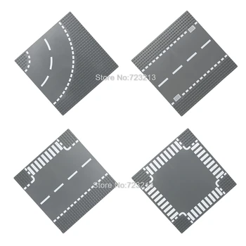 

Single Sale Straight Crossroad T-Junction Road Base Curve Plate Building Blocks Bsaeplate Model Kits Toys for Children