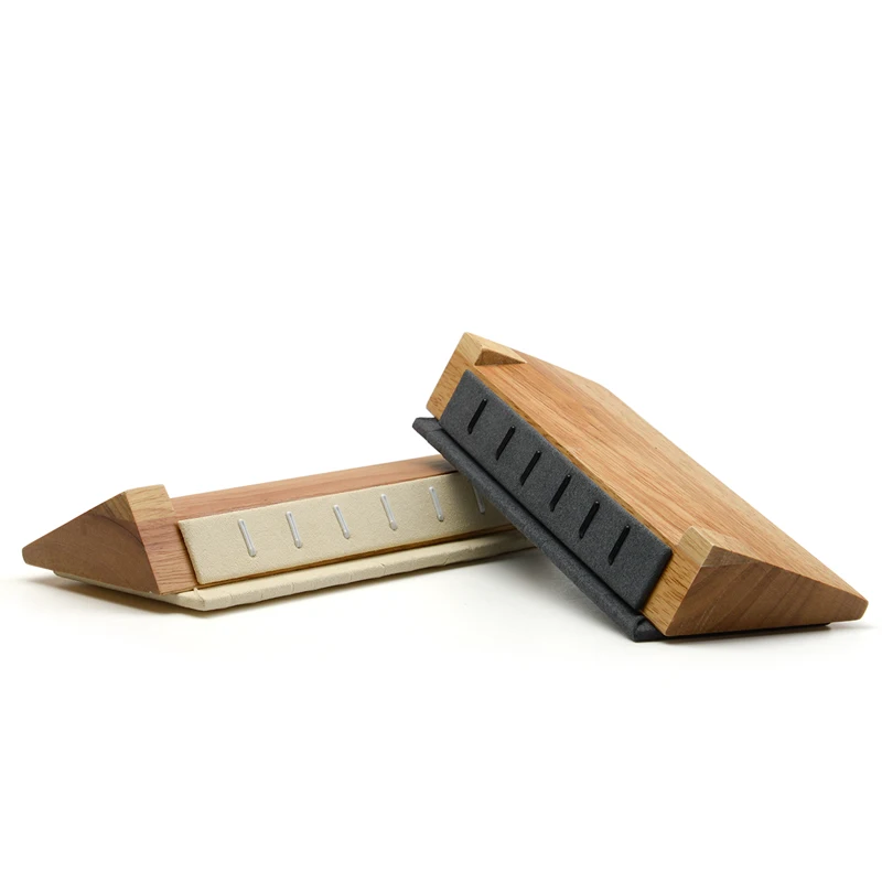 FANXI Solid wood Beige&Dark gray necklace pendant display stand with microfiber Insert for Exhibition Jewelry Earring Holder Jewelry Packaging