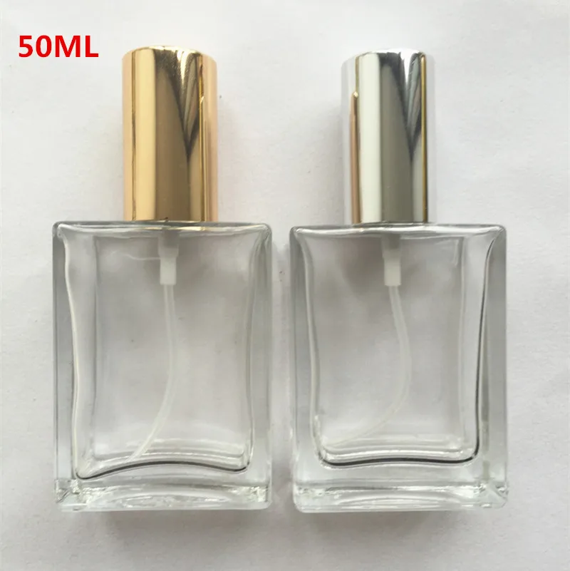 10PCS 50ML empty square clear glass perfume bottles with mist atomizer