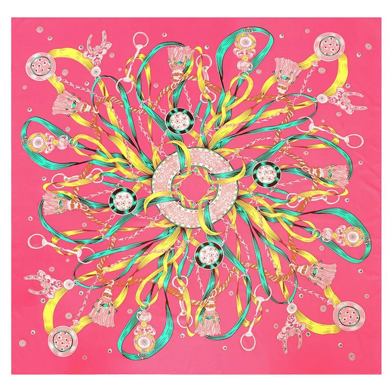 

POBING 100% Silk Scarf Women Large Shawls Melt Chain Ripe Print Stoles Square Bandana Luxury Kerchief Scarf Female Foulards