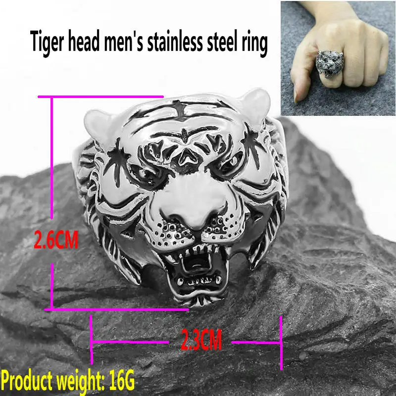 cheap Men #039;s stainless steel ring Zodiac Tiger Ring Tiger head titanium steel ring