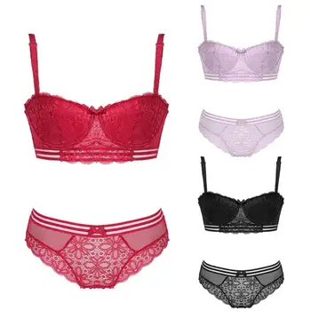 

2pcs Women Underwear Set European Sexy Postpartum Lace Gathered Bra Briefs