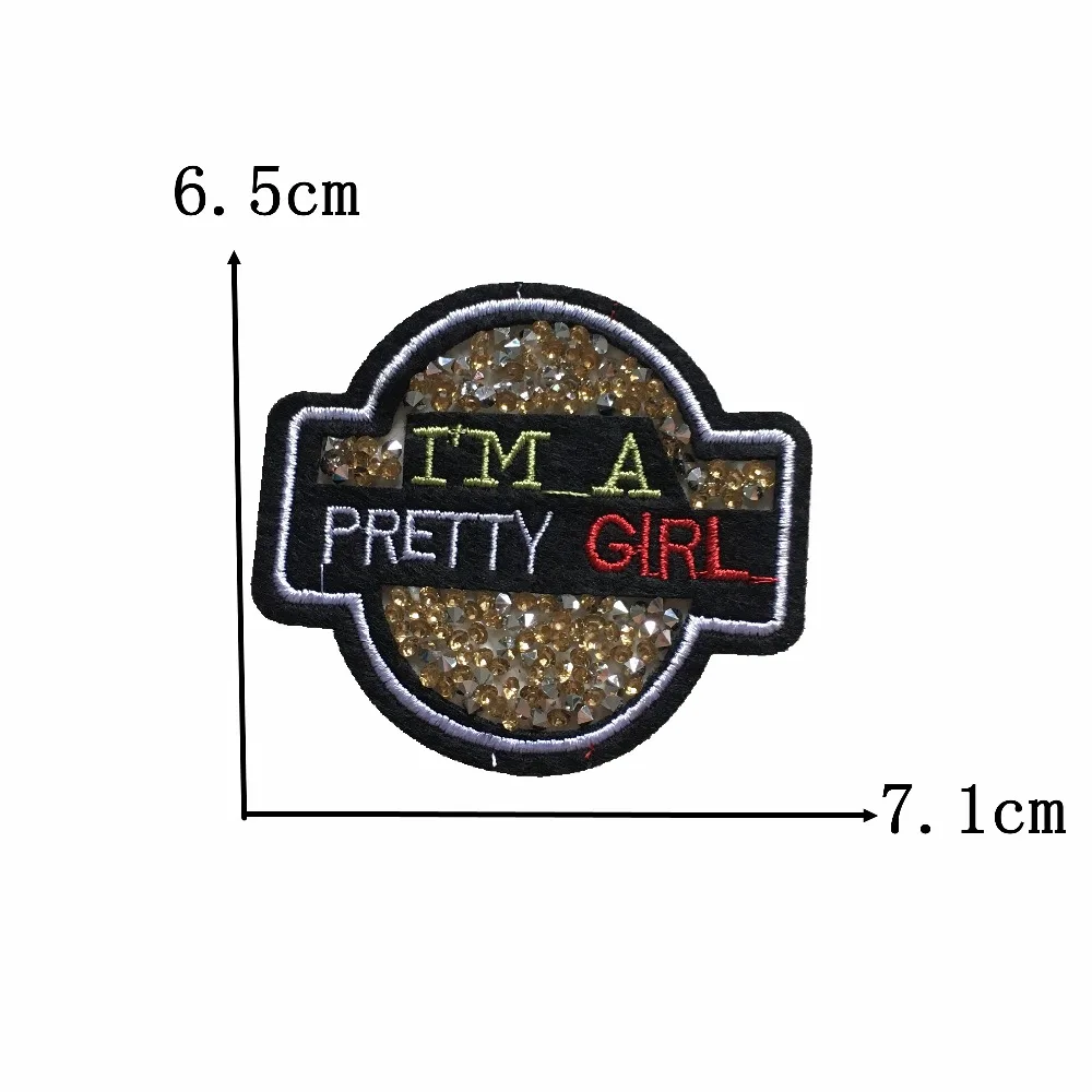 

5 PCS/lot I'M A PRETTY GIRL Embroidery Patches for Clothes 3D Rhinestones Beaded Patch for Hats Bags Shoes DIY Sewing Appliques