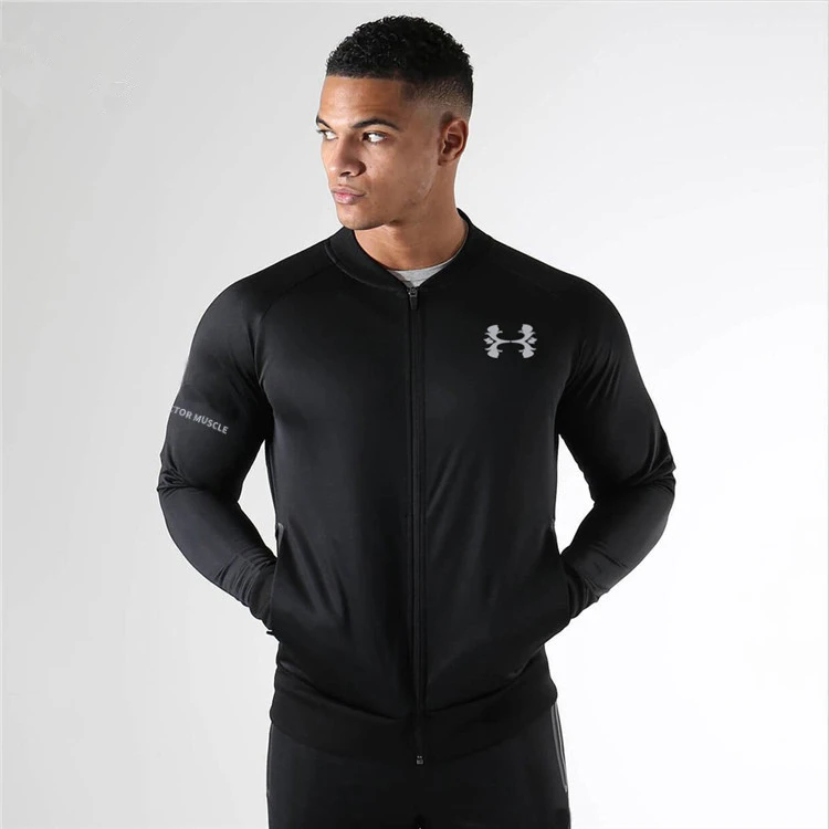 

Men's Stay Warm Thin Breathable Black Zipper Full Sleeve Gym Training Jacket Running Fitness Sports Sweatshirt Dropshipping