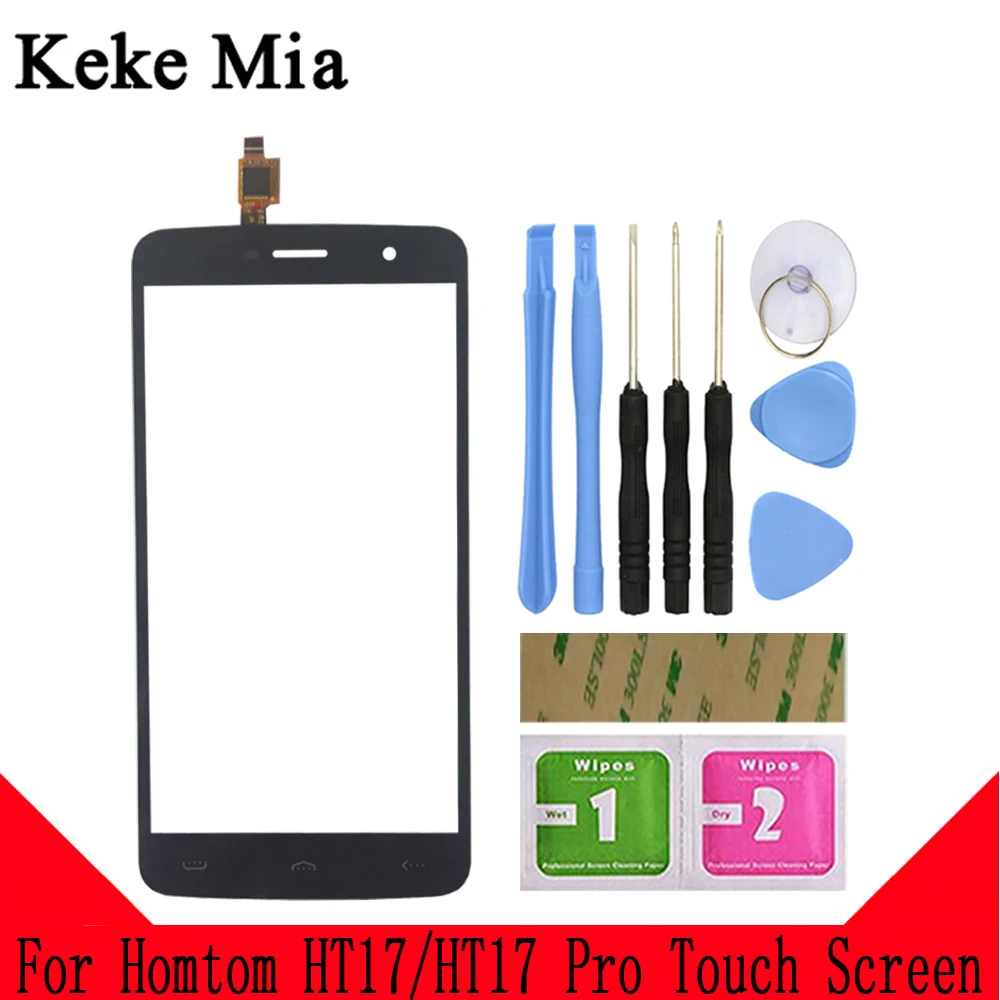 Keke Mia 5," для HOMTOM HT17 сенсорный экран планшета для HT17 Pro Сенсорная панель Сенсорный экран сенсор спереди стекло клей+ салфетки - Цвет: Black With Tools