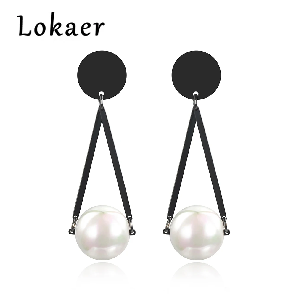 Lokaer нержавеющая сталь черное оружие с покрытием имитация жемчуга Серьги для женщин ювелирные изделия Bijoux Brincos Pendientes Mujer E18056