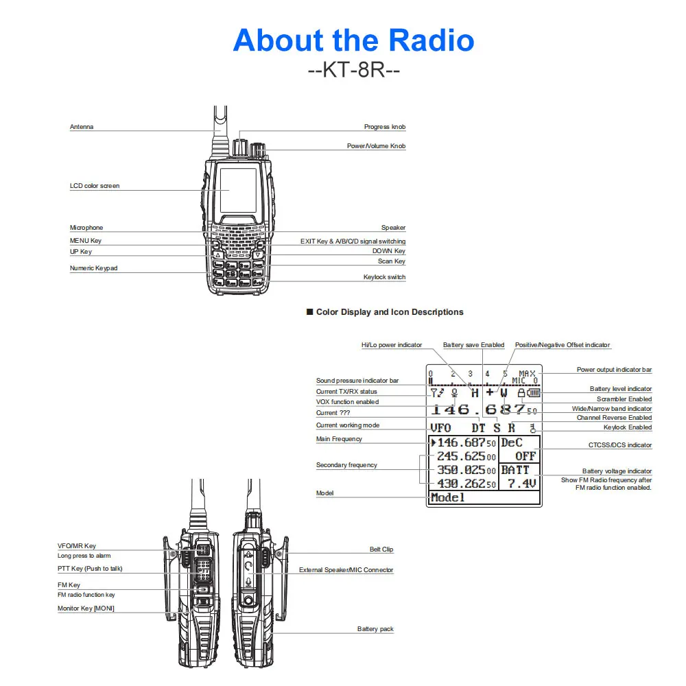 QYT KT-8R Quad Band handheld radio 136-174MHz 220-260MHz 400-480MHz 350-390MHz KT8RTwo way radio with program cable