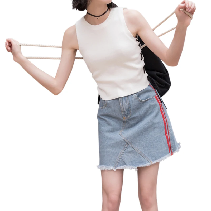 White Elastic Knitted Crop Top Female Bustier Side Tie Up Sleeveless