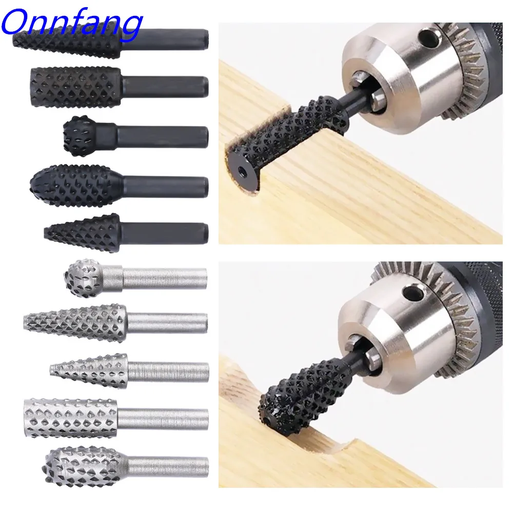 

Onnfang 1/4" Shank Rotary Craft Files 5 Pcs High Quality Rotary Rasp File Rasp Burrs Wood Bits Grinding Woodworking Hand Tool