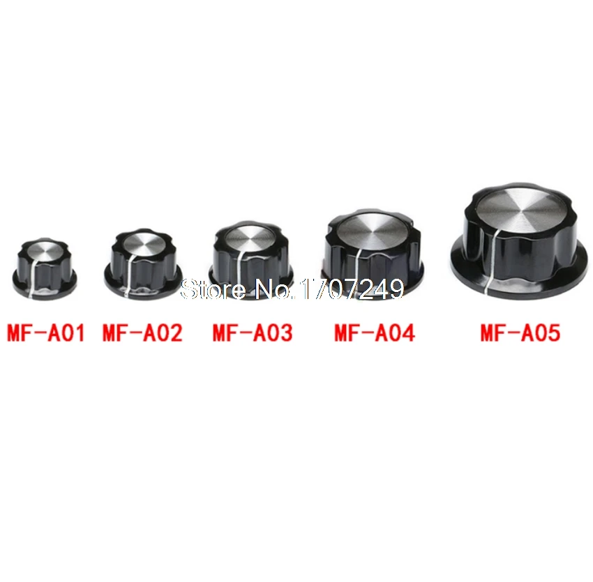 10 шт. MF-A01/A02/A03/A04/A05 управление с помощью потенциометра Ручки топ покрытие под затемненное серебро ручка для потенциометра/шапка 6 мм Внутреннее отверстие