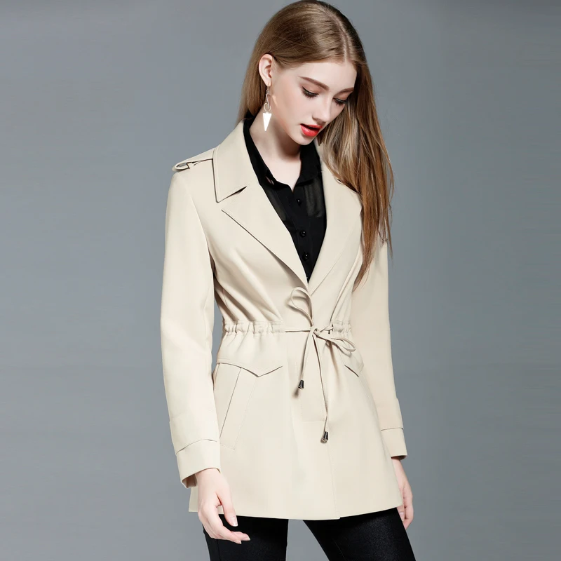 

CHAOJUE New Arrival Women Casual Polyester Trench Coat New Drawstring Hidden Placket Suit Collar Blazer Women's Fashion Clothes