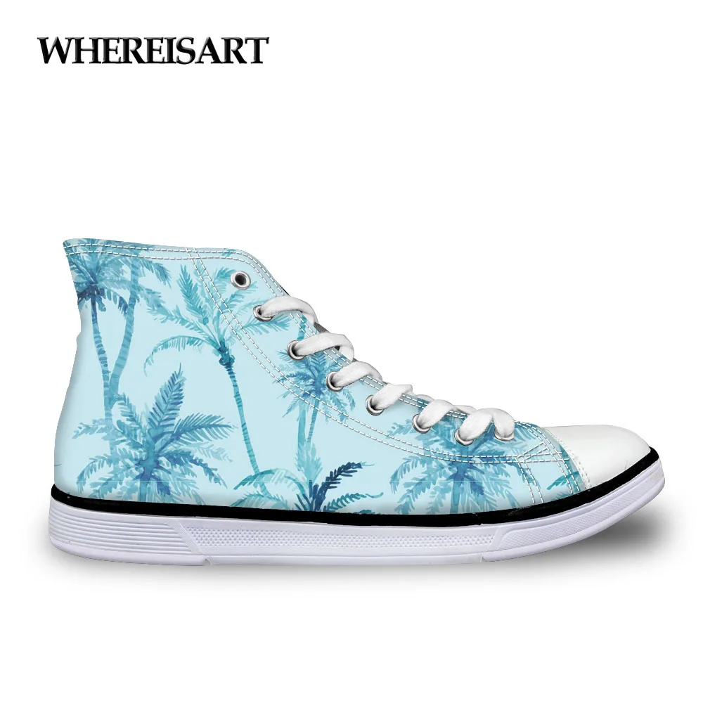 

WHEREISART 3D Coconut Tree Painting High Top Women Canvas Sneakers High-top Casual Vulcanize Flats Ladies Shoes Sapato Feminino