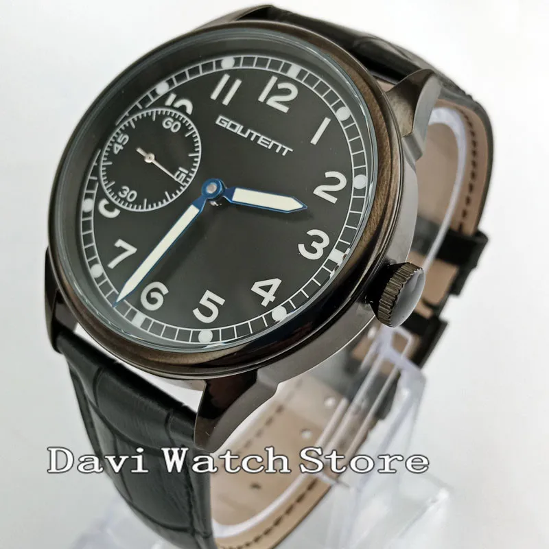 

42mm Goutent Black Dial Hand-winding Mechanical Mens Wristwatches Watch 2766