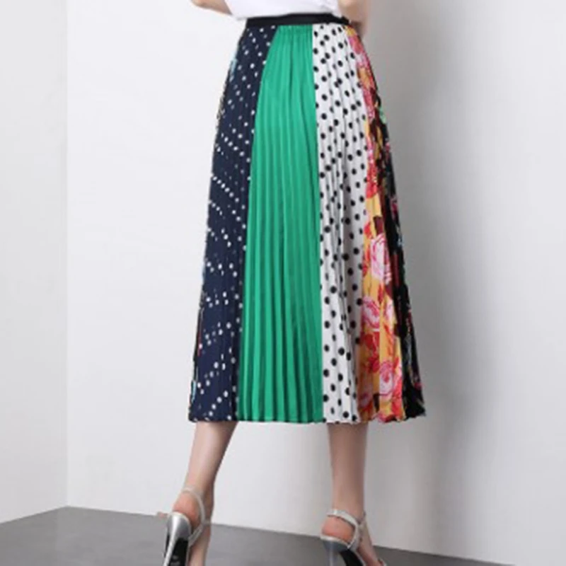

2019 Fashion New Women Cartoon Print Elastic Waist Pleated Skirt High Waist Personality Skirt Beauty Lady Outside Skirt