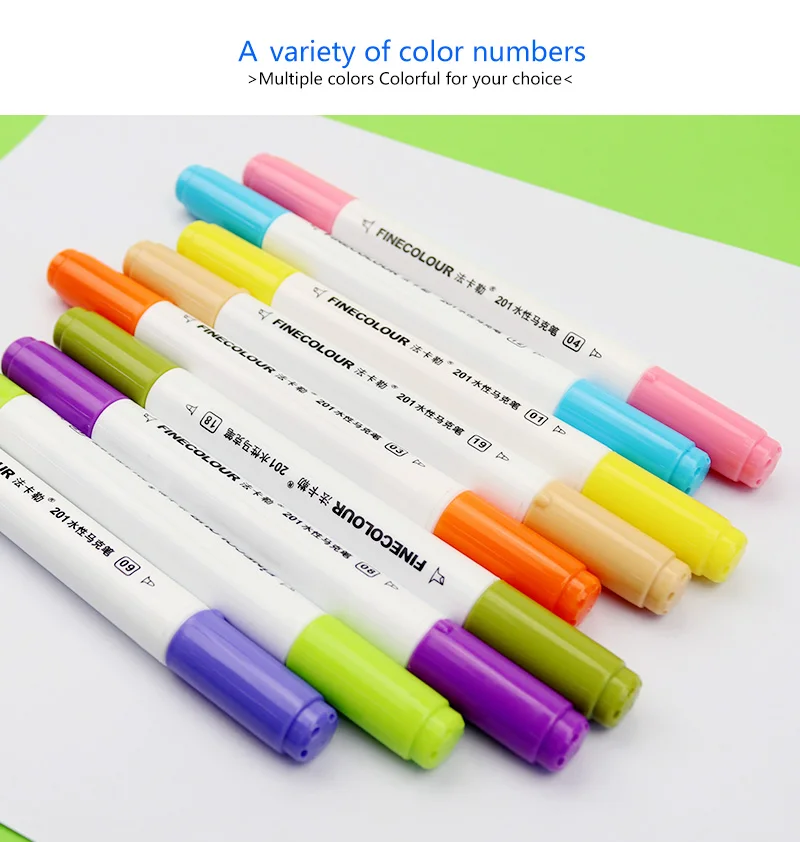 Finecolour 12/24/36Color Water-based color marker Dual Head Paint Sketch Markers Brush Pen Draw Art Supplies School Stationery