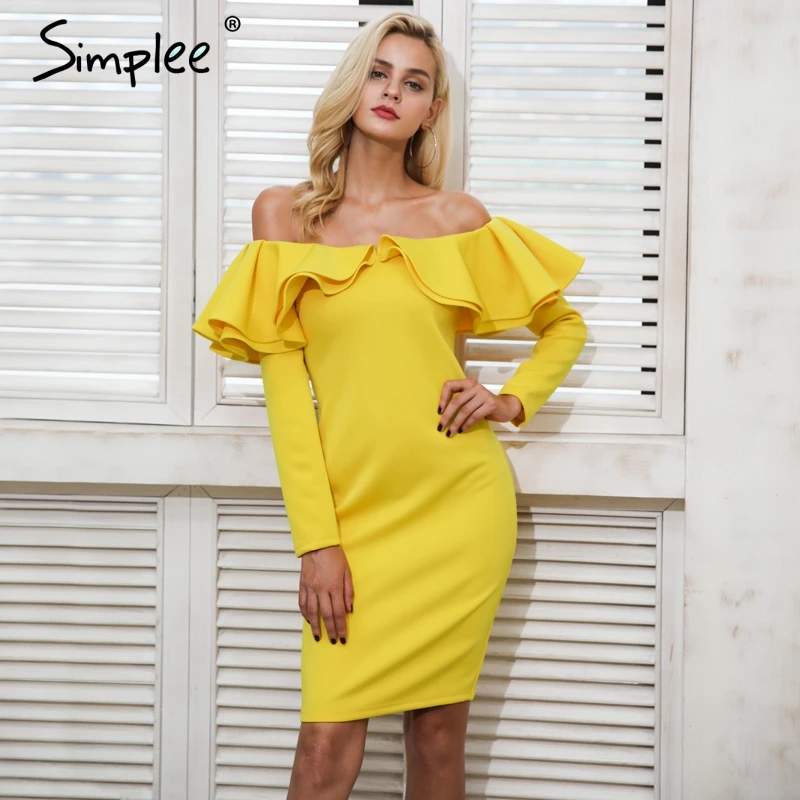 Simplee Elegant Backless Sexy Winter Dress Women Ruffle Autumn Dress