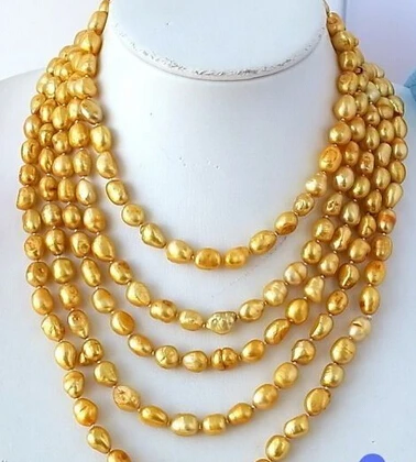 

FREE SHIPPINGP1226 LONG 100" 11MM BAROQUE GOLD FRESHWATER CULTURED PEARL NECKLACE