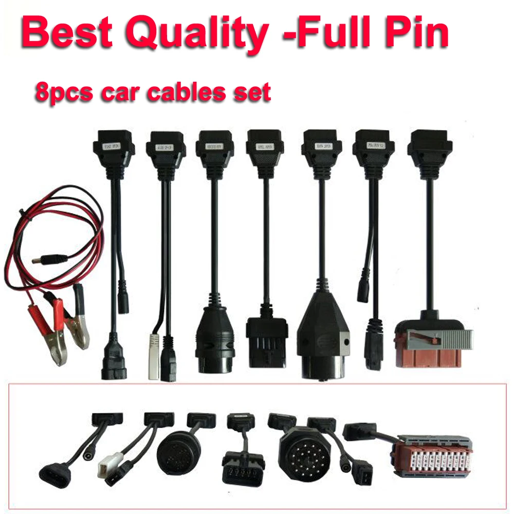 Best Quality with Full PIN OBD2 Connector 8pcs car cables for cars VD