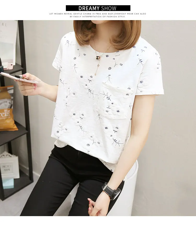 2018 Summer Cotton Blouses Women Tops Flower Embroidery Shirts Female Short Sleeve Blouse Ladies Casual White Blusas Mujer (5)