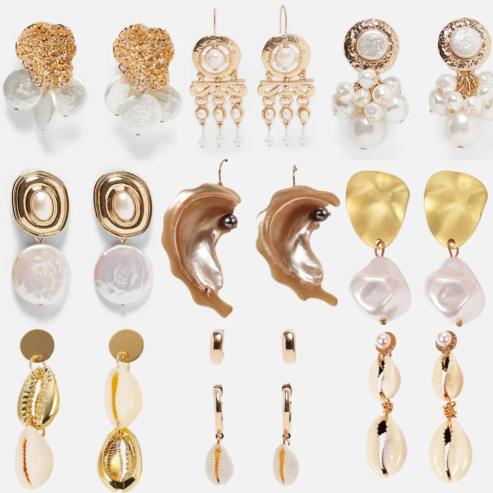 

Vedawas 2019 New Fashion Jewelry Shell Drop Dangle Earrings for Women White Shell Pendant Boho Statement Earrings xg2561
