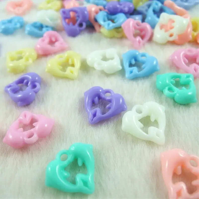 

Ice Cream Colors Dolphin Shape Acrylic Loose DIY Charm Beads for Kids Bracelet Necklace Jewelry Making 100pcs 16*15mm BJ-33
