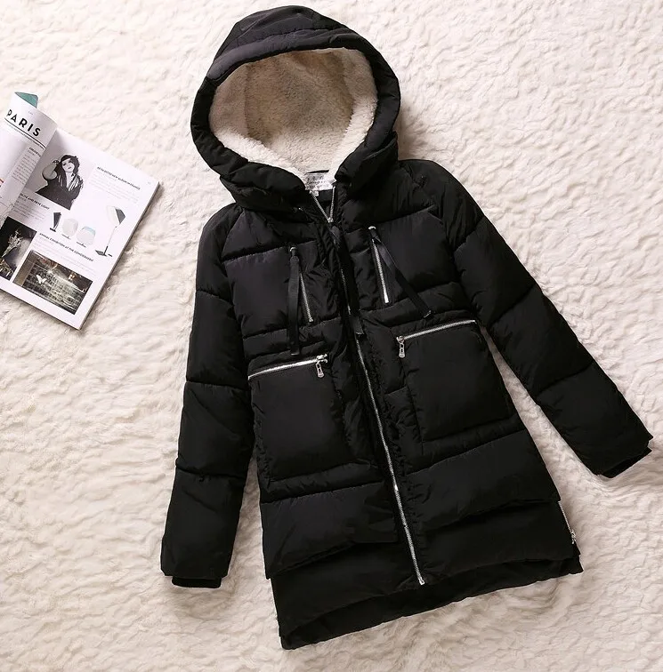 

Women parka thick 2018 wadded jacket female winter jacket women outerwear slim jackets medium-long down cotton parkas red coat