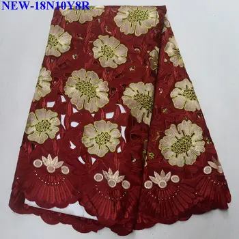 

Fashion Wine Red African Dry Lace Fabrics High Quality Cotton Lace Fabric Swiss Voile With Stone Swiss Voile Lac Fabric XE006