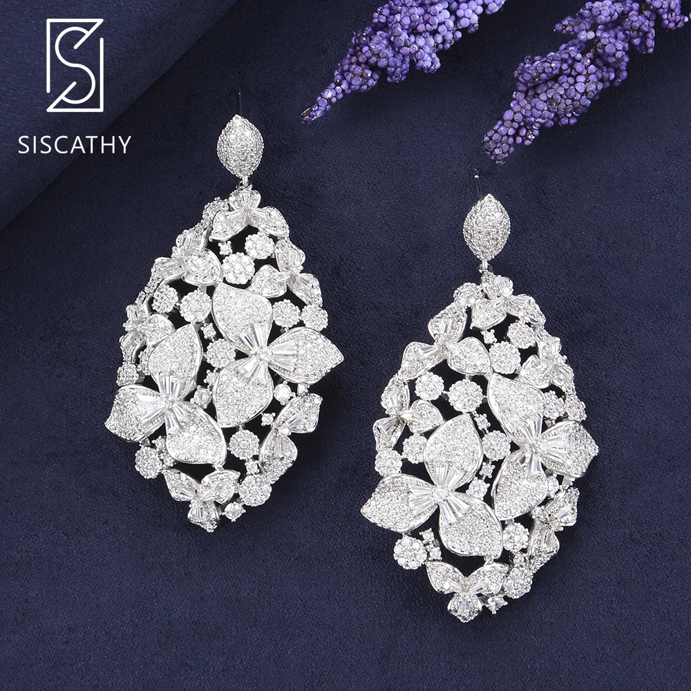 

Fashion Party Earrings Blossom Shape Hollow Drop Dangle Earrings AAA Cubic Zirconia Paved Wedding Engagement Earrings Jewelry