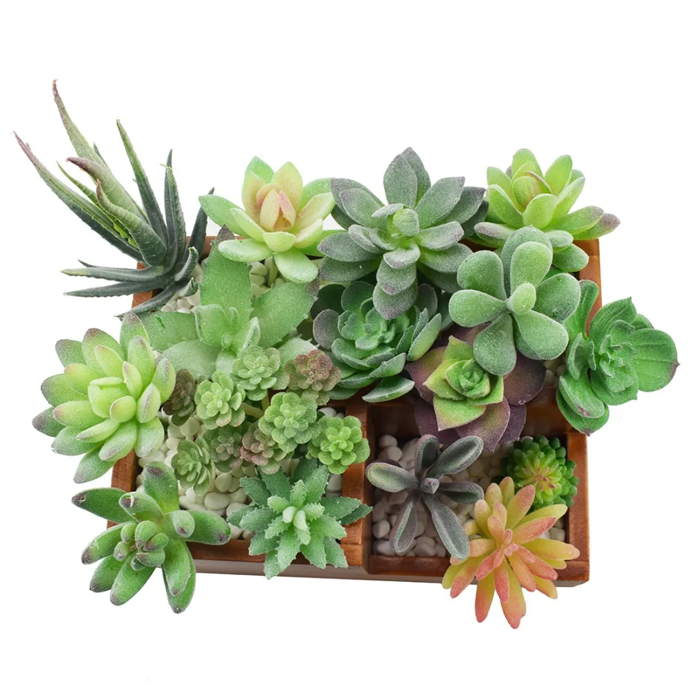 16Pieces Artificial Succulent Flocking Plants Fake Succulents Stems Faux Floral for Lotus Landscape Decoration Home Garden Decor