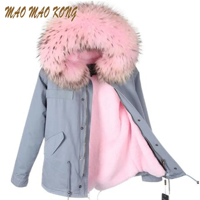 

2018 New Women Winter Large Real Raccoon Fur Collar Army Green Jacket Coats Thick Parkas Hooded Outwear 5 Day Delivery time